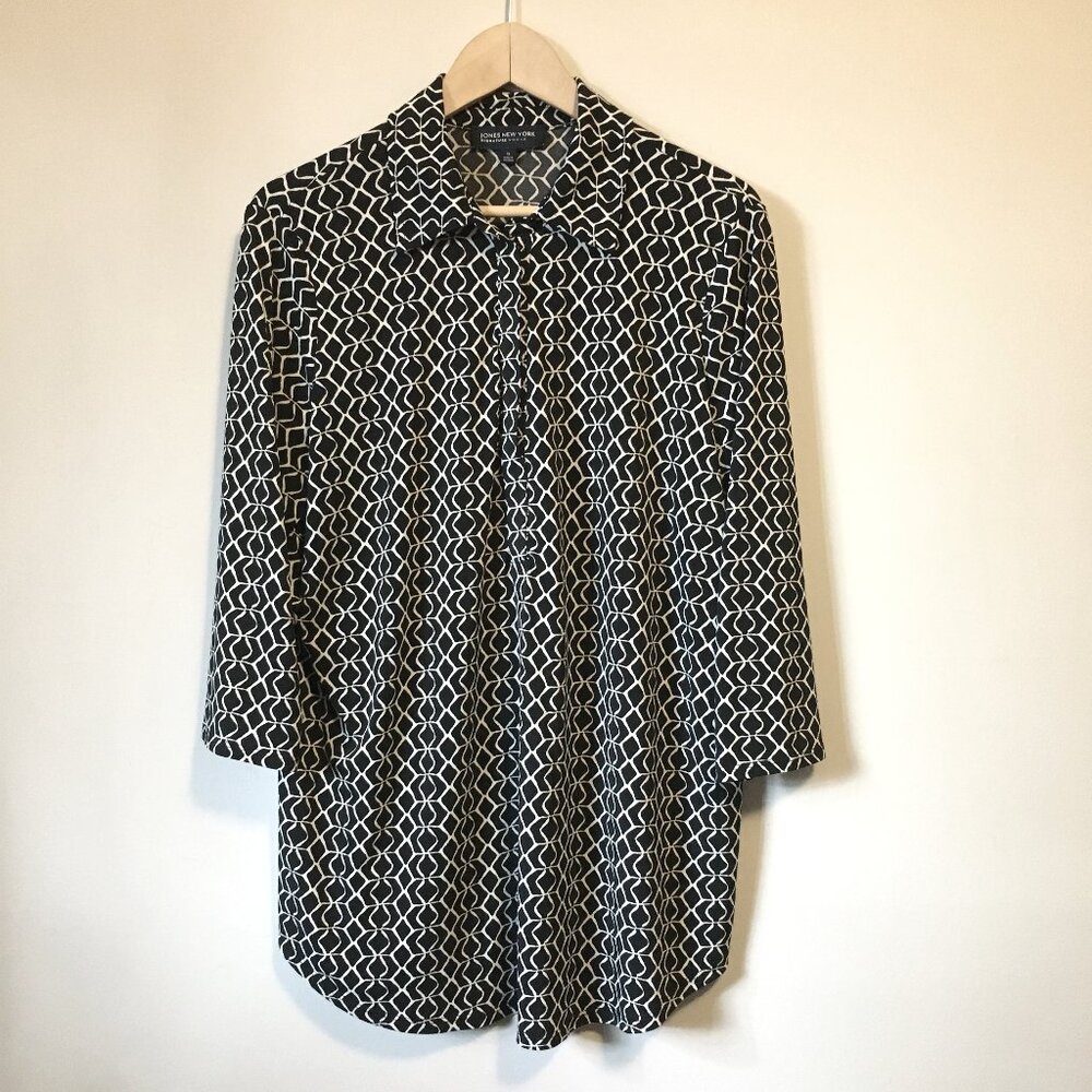 Jones New York B&W Wire Pattern Shirt - 1X Cyberpunk Tech Noir